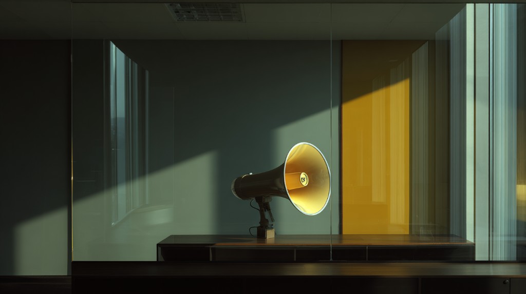 Studio microphone on a conference table in warm office light