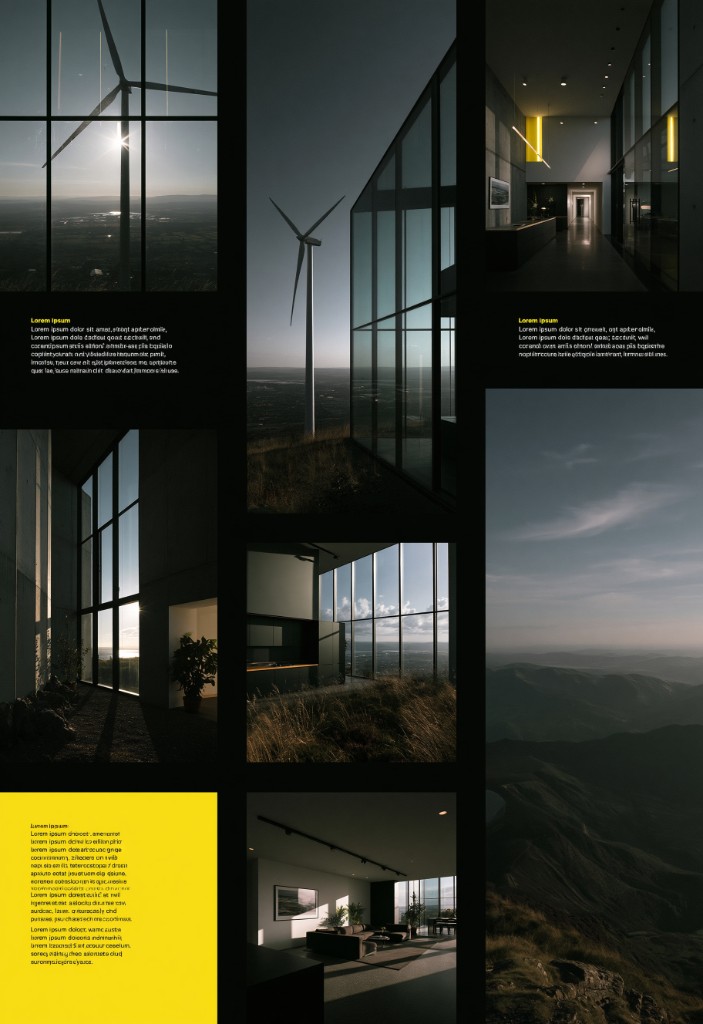 Editorial layout mood board with photography, typography, and format blocks
