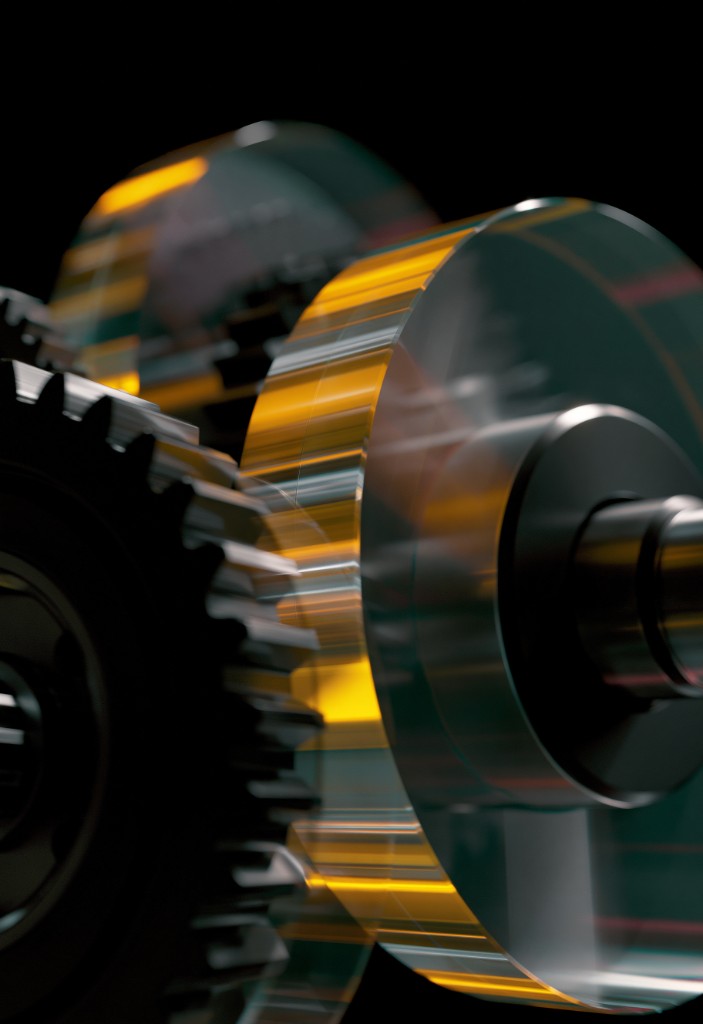 Translucent gears and mechanical components in motion